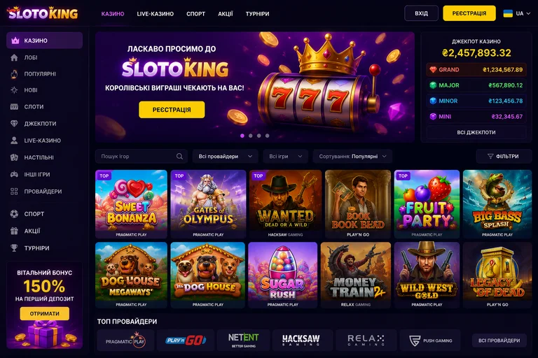 Лобби казино Slotoking: категории игр, фильтры и плитки слотов